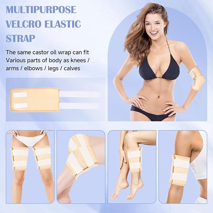Castor Oil Pack Wrap, 9 Pcs Organic Castor Oil Packs Kit for Neck Shoulder Waist Back Hand Knee Leg and Feet, Castor Oil Patches Reusable Pads Kit for Hot/Cold Oil Wrap Compress for Woman/Man【Khaki】