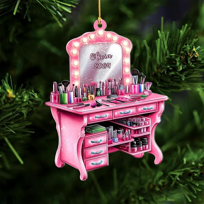 Personalized Makeup Tools Ornament – Custom Beauty Christmas Tree Decoration, Holiday Keepsake Gift for Makeup Artists, Cosmetologists, Beauty Lovers, Salon Owners, Families and Coworkers (MKH4)