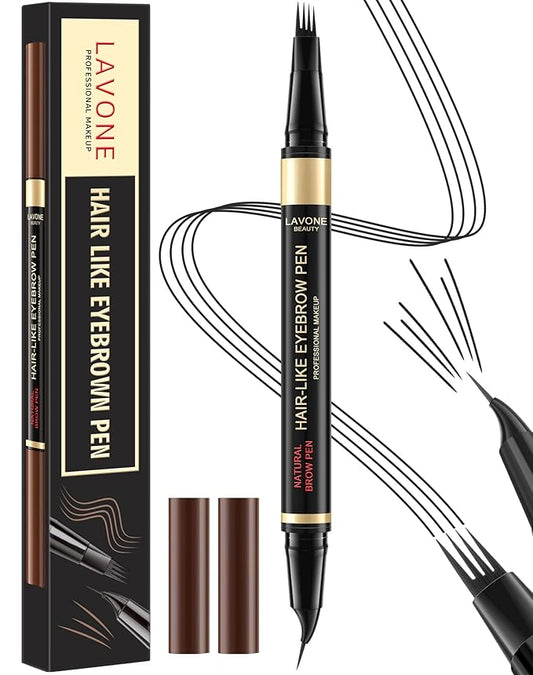 LAVONE Eyebrow Pen, 2-in-1 Eyebrow Pencils for Women with 4 Tip Microblading Eyebrow Pencil and Curved Precise Brow Pencil, Waterproof Eyebrow Pencil Create Full, Natural Hair-Like Brows, Black