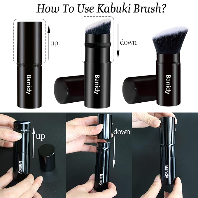 Makeup Brush Kabuki Face Brushes Retractable Travel Blush Kabuki Brush Portable Flawless for Foundation, Powder Blush, Bronzer, Buffing, Liquid, Cream, Cruelty Free with Cover(1PCS)