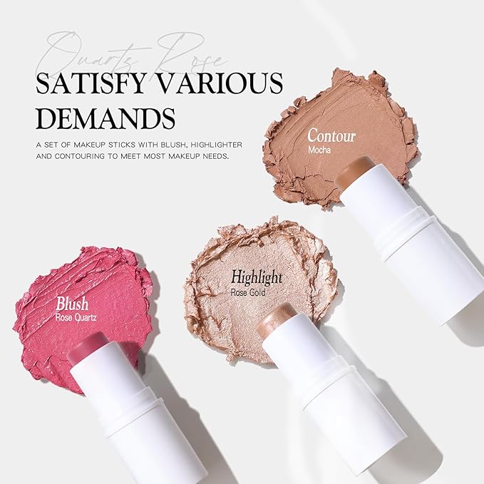 bayfree 3 PCS Makeup Cream Contour Stick Set, Highlighter Stick & Bronzer Stick & Blush Stick, Long Lasting, Natural Face Contour, Dewy & Matte Finish, Multi Stick Trio for All Skin