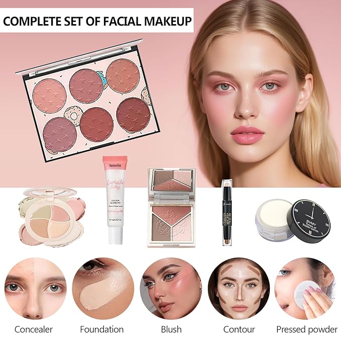 34 Pcs All in One Makeup Kit for Women Full Kit, Makeup Sets Includes Eyeshadow Palette Contour Stick Eyebrow Soap Cosmetic Brush Set Makeup Gift Set for Women Teen (A203)