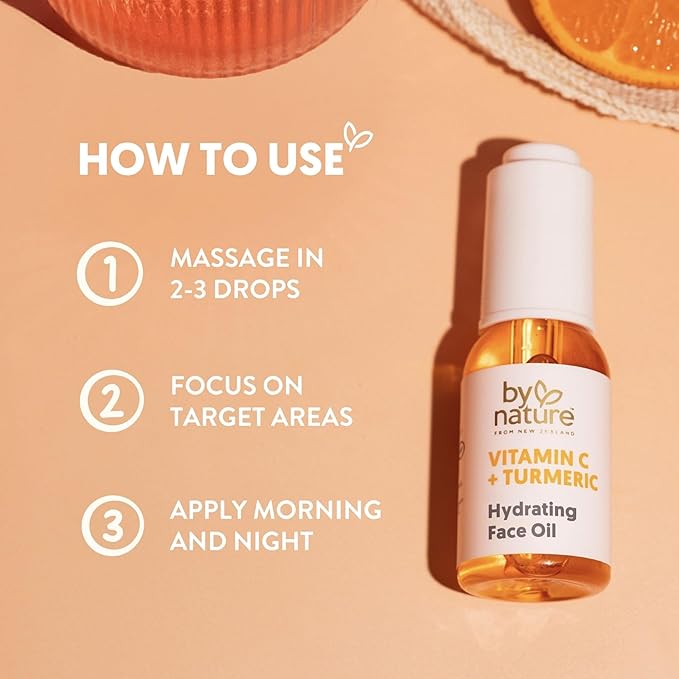 By Nature Brightening & Hydrating Face Oil - Vitamin C Oil & Turmeric Extract Enriched with Plant Squalane Oil for Face- Revitalize Dull, Tired Skin - Vitamin C Face Oil for Women and Men, 1 Fl Oz