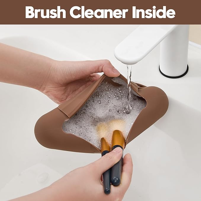 Silicone Makeup Brush Holder，Travel Makeup bag-Soft Portable Cosmetic Face Brushes Holder，Large Travel Makeup Brush Case with Anti-Fall Out Magnetic Closure