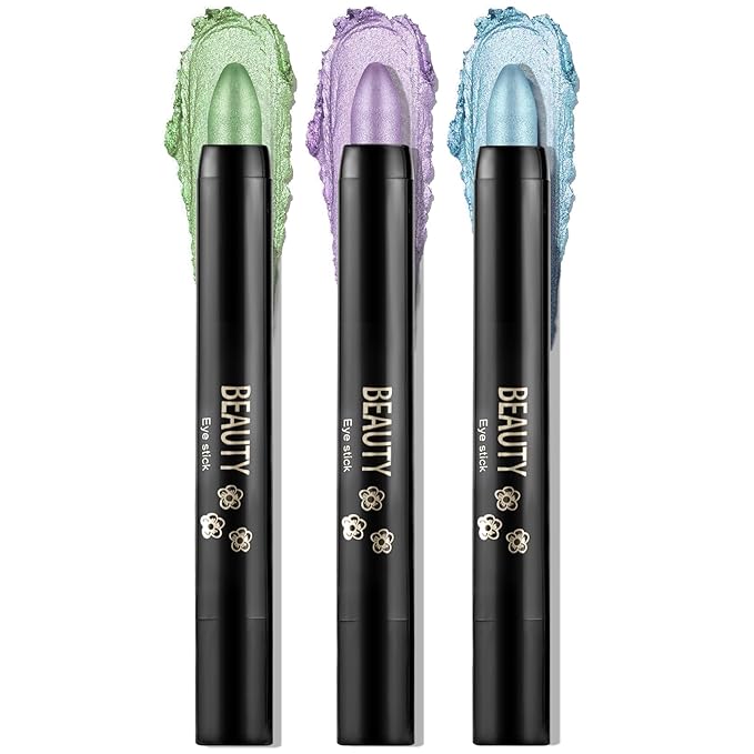 Boobeen 3PCS Cream Eyeshadow Pencil Crayon Waterproof Brightener Stick Shimmer Pen Create Glitter Eye Makeup, Easy to Use