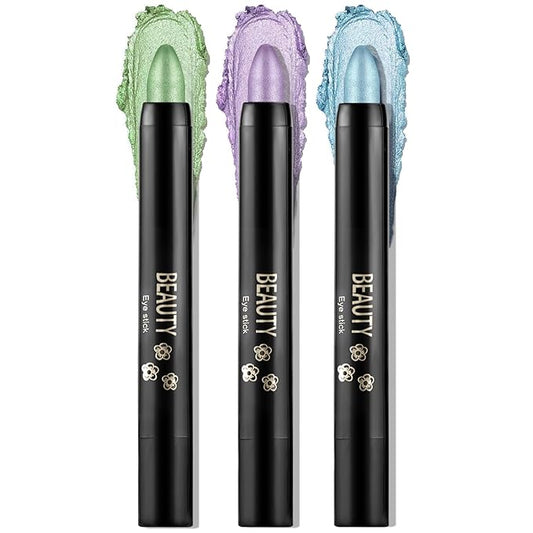 Boobeen 3PCS Cream Eyeshadow Pencil Crayon Waterproof Brightener Stick Shimmer Pen Create Glitter Eye Makeup, Easy to Use