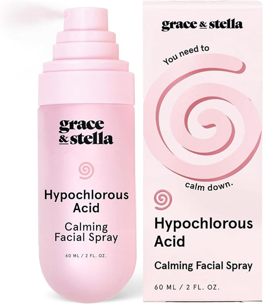 grace & stella Hypochlorous Acid Spray for Face - Body Acne Spray - Gentle Face Mist to Calm Redness & Flare-Ups Back Acne - Soothing Facial Mist for Sensitive Skin - Travel Size (60 ml/2 fl oz)