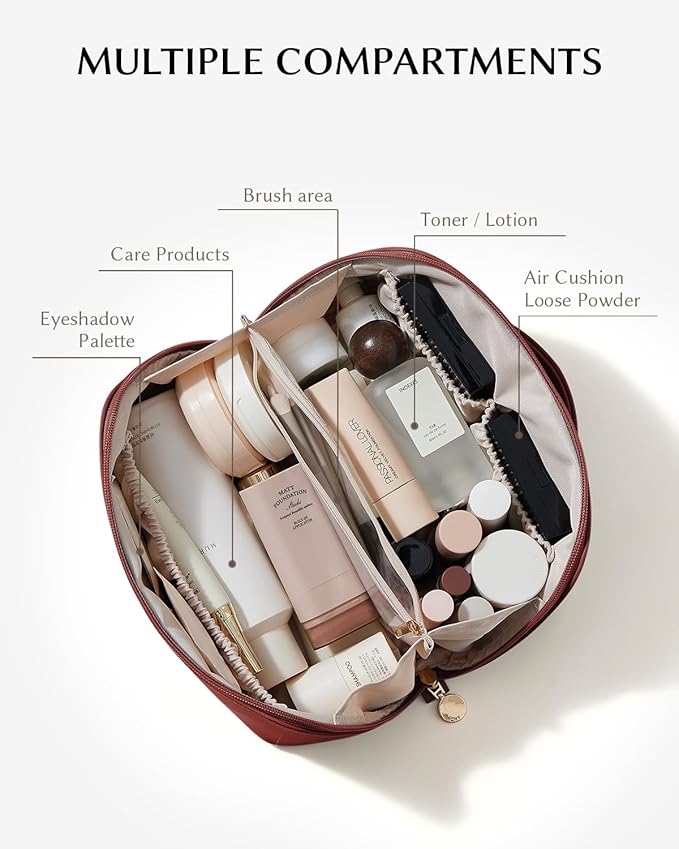 EACHY Travel Makeup Bag,Large Capacity Cosmetic Bags for Women,Waterproof Portable Pouch Open Flat Toiletry Bag Pattern Makeup Bag