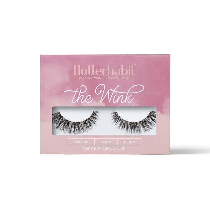 FlutterHabit The Wink Lashes, DIY Lash Extensions [Up to 10 Day Wear], Mid-Length & Wispy Doll Eyed Cluster Lashes, Salon Quality Eyelashes Extensions, Natural Lashes, No Lash Glue Included