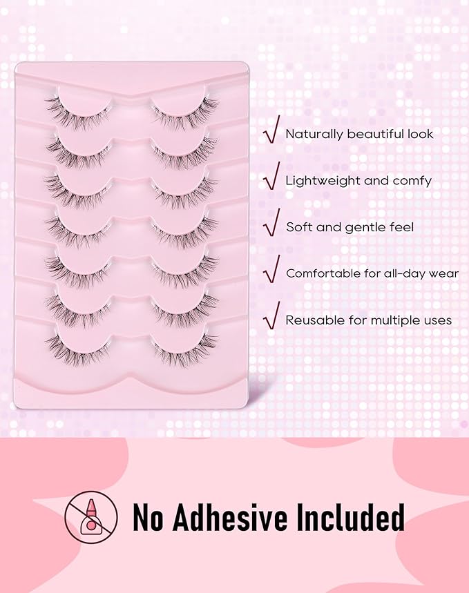 Frihappy Eyelashes Natural False Eyelashes Wispy Eyelashes Natural Look Eye Lashes Wispy Fake Lashes Clear Band Lashes FRH-21