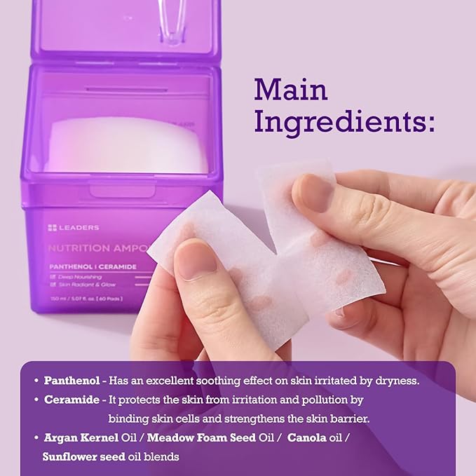 LEADERS Nutrition Ampoule Toner Pad - Deep Nourishing Hydrating for Glowing Skin | Vegan-Certified | Korean Skincare 60 Pads x 150ml