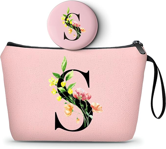 Women Birthday Unique Bride to be Bridal Shower Initial Gifts for Mom Sister Friend Her Teacher Aunt Makeup Cosmetic Bag with Mirror Mothers Day Christmas Graduation S