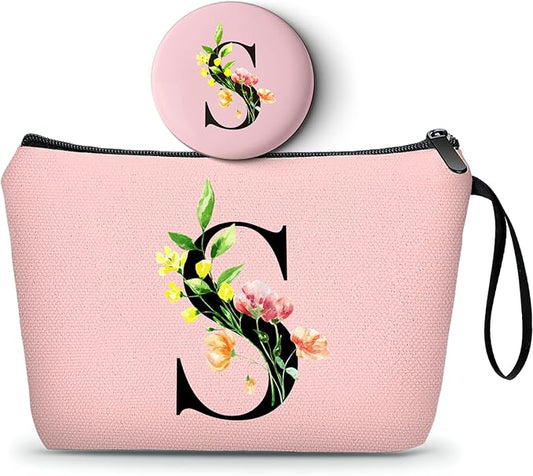 Women Birthday Unique Bride to be Bridal Shower Initial Gifts for Mom Sister Friend Her Teacher Aunt Makeup Cosmetic Bag with Mirror Mothers Day Christmas Graduation S