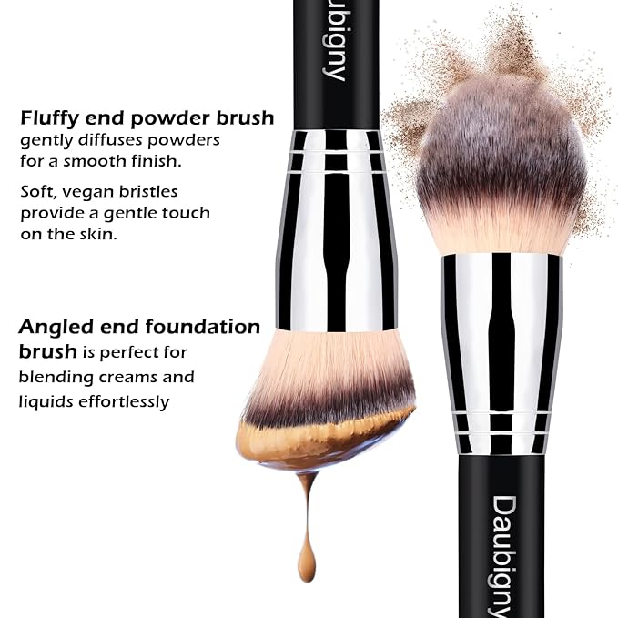 Makeup Brushes Daubigny Dual-ended Rounded Foundation Brush Powder Brush Perfect for Any Look Premium Luxe Hair Rounded Taperd Flawless Brush Ideal for Liquid, Cream, Powder,Blending