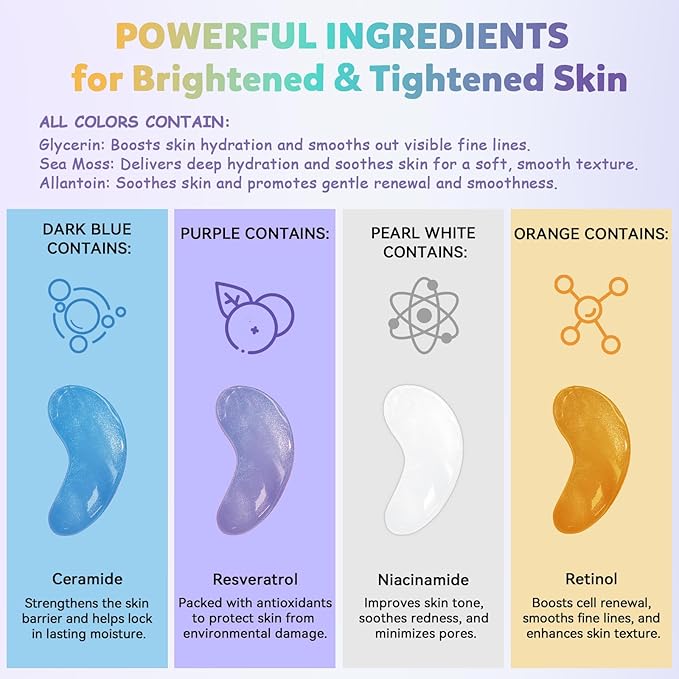 Under Eye Patches Variety Pack (24 Pairs), Eye Masks for Dark Circles Puffy Eyes Undereye Bags With 8 Colors (3 Pairs/Color), Vegan Eye Skin Care Set for Bachelorette Party Favors