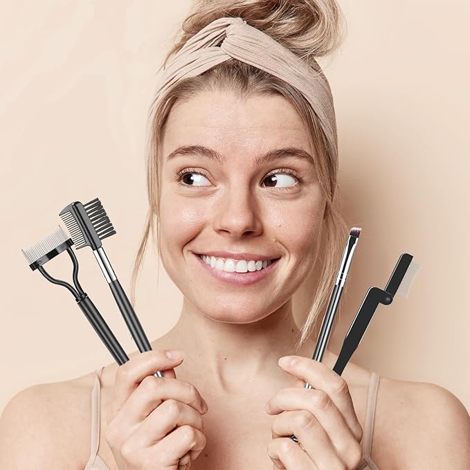 Eyelash Comb Lash Separator Tool Brow Brush & Lash Spoolie Professional Eye Makeup Tools (4 Pieces Set)
