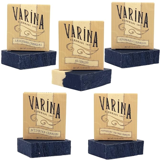 Organic Charcoal Variety Bar Soap - Gentle Cleansing for Sensitive Skin, Herbal and Mint - 5 Pack