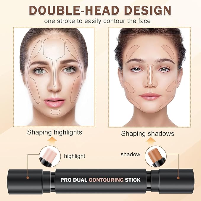 6 Colors Cream Contour Stick Makeup Contour Kit,Double-ended Cream Bronzer Stick,Highlighter Stick,Cream Blush Stick,Lightweight Contour Makeup Kit for Beginners - Set A