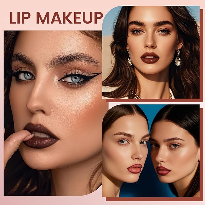 Noerrors 3Pcs Mauve Brown Matte Lip Liner and Lipstick Combo Set Kit for Women Antique Drak Brown Magic LipLiner 24 Hours Original Lip Crayon Makeup Stain Long Lasting Fall Lipstick Shades Waterproof