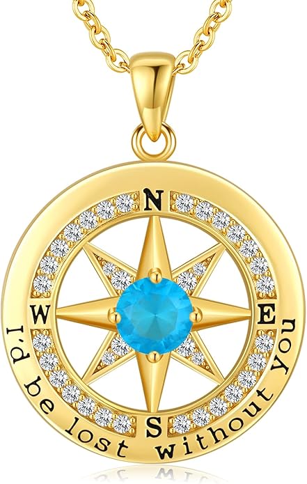 S925 Necklace Gift for Wife |Compass Jewelry |Women Anniversary |Sterling Silver |Girlfriend Birthday Gifts for Her Valentines |I'd be Lost without You |Jewel 18K Gold