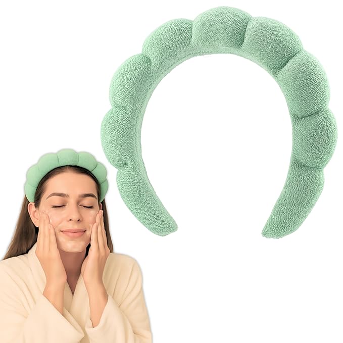 Skincare Headband - Hair band for Washing Face & Makeup Headband for Women - Terry Cloth Hairband for Spa & Skincare Routines - Perfect for Face Wash & Makeup Application (Pastel Green)