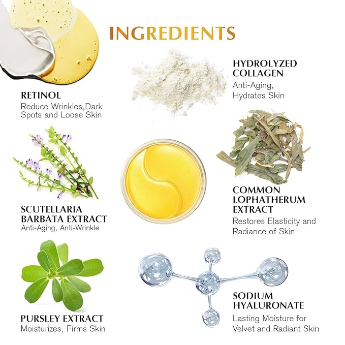 Under Eye Patches Kit: 120 Pcs Retinol & Golden Gel Eye Mask for Dark Circles, Puffiness and Wrinkles - Day & Night Skin Treatment Pads with Niacinamide, Collagen, Hyaluronic Acid & Vitamin C (2 Pack)