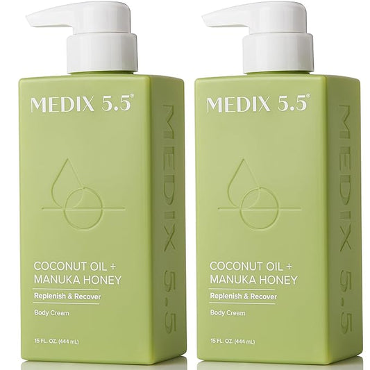 MEDIX 5.5 Coconut Oil Lotion W/ Manuka Honey Cream Skin Care Face Moisturizer & Body Cream | Firming Coconut Oil For Skin Minimizes Look Of Dry Skin, Cellulite, Stretch Marks, & Wrinkles, 2-Pack