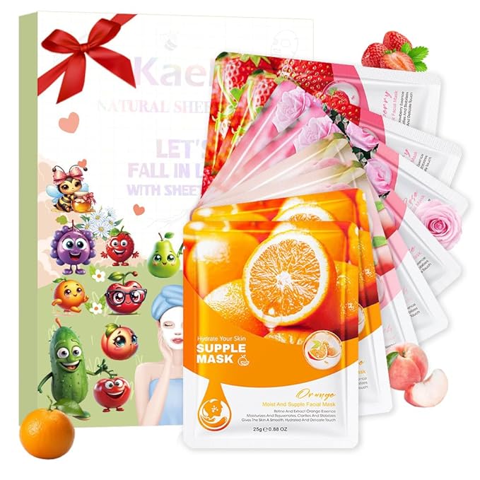 Kaely 8 Pack Variety Sheet Masks, Spa Party Face Masks for Kids Teens Skincare Set, Girls Night Facial Masks Skin Care, Moisturize Soothe for All Skin Types, Birthday Christmas Gifts, Set02