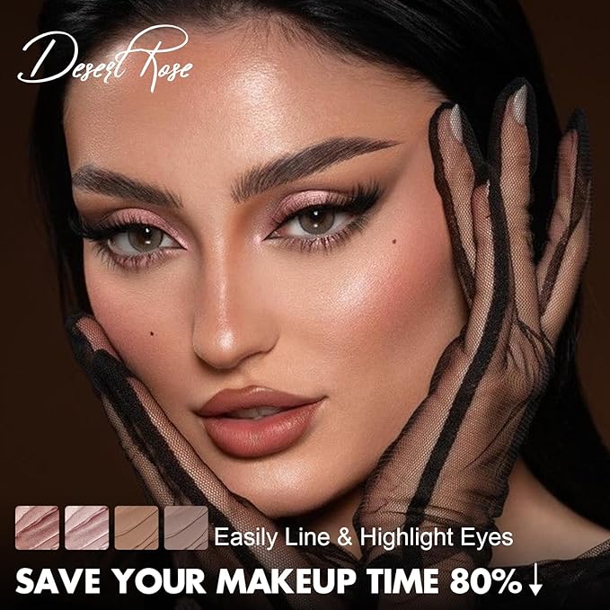 FOCALLURE 4PCS Cream Eyeshadow Stick Sets,Highlighter Eye Shadow Pencil with Crease-proof Formula,Long Lasting Waterproof Eyes Makeup,Desert Rose