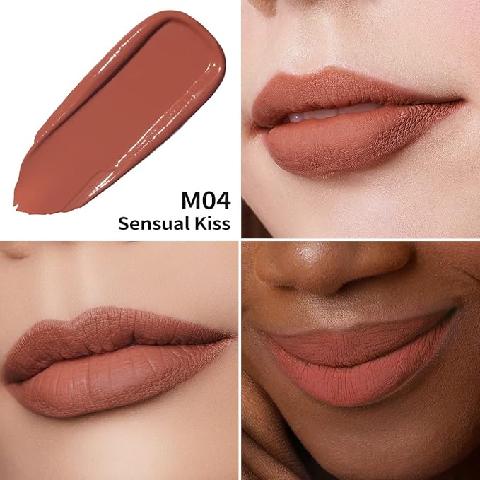 Oulac Matte Liquid Red Lipstick for Women, Orange-Brown Tones Red Lip Gloss Long Lasting, Highly Pigmern Lip Color with Vitamin E & Rose Oil, Waterproof, Vegan & Cruelty-Free M04
