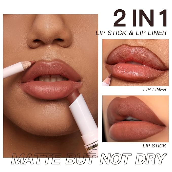 USHAS Lipstick and Lip Liner Combo Set 2 in 1 Waterproof Matte Lipstick pen for Women Lip liner Set Long Lasting with Makeup Set (Y17, Pack of 1)
