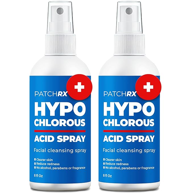Hypochlorous Acid Spray (8oz, 2 packs), HOCL Facial Cleanser Acne Spray for Face, Body, Eczema, Pimples, Breakouts & Overall Skin Recovery (Reduces Redness)