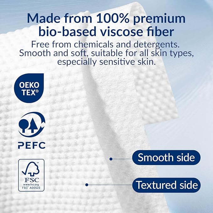 XL Disposable Face Towels, 100% Biodegradable, Non-Toxic, Unscented Thick Face Towelettes for Sensitive Skin Face Washing, Ultra Soft Makeup Remover Dry Wipes, 120 Count (2 Pack)