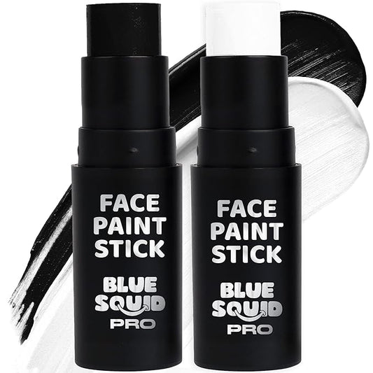 Blue Squid PRO Black and White Face Paint Stick - Waterproof Body Paint For Adults & Kids Eye Black Baseball, Eyeblack Softball -Hypoallergenic Twist-Up Non-Toxic Makeup Stick - Cosplay, Sports & SFX
