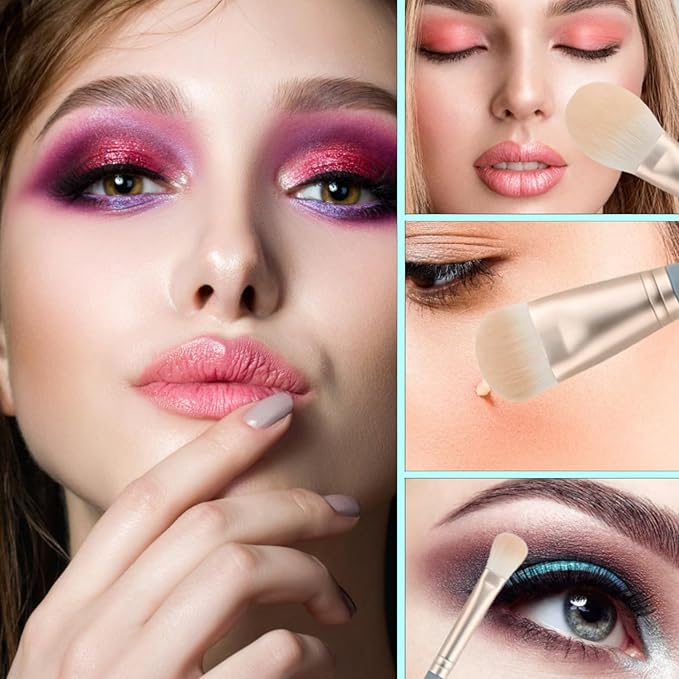 Makeup Brushes With Bag 10PCs Professional Makeup Brush Set，Premium Synthetic Foundation Concealer Powder Blush Eyeshadow Eyebrow Blending Travel Make Up Brushes (Blue)