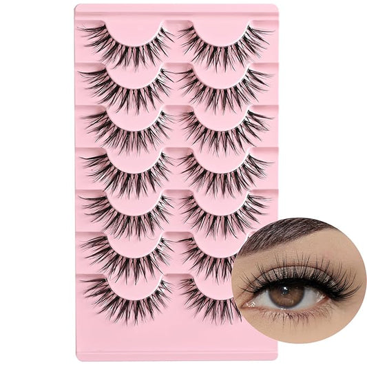 FARRED Cat Eye Lashes Natural Eyelashes Short Wispy Lash Strips Clear Band Volume Eyelash Cateye Medium Length False Lashes Natural Looking Hybrid Clusters Full Strip Lashes (A20 | 8-14MM)