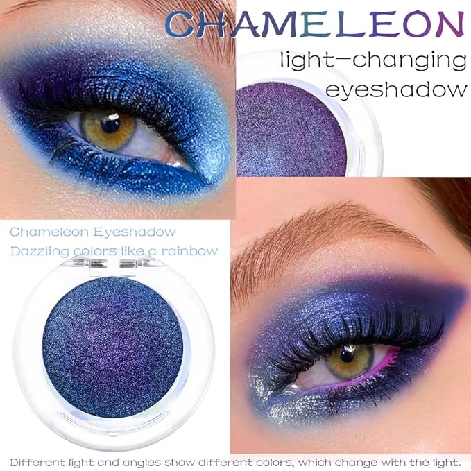 evpct 2Pcs Royal Blue Purple Duochrome Eyeshadow Palette Makeup, Metallic Chameleon Chrome Multichrome Gothic festival Single Eye shadow Palette Makeup for Older Women, Face Glitter Eyeshadow Liquid