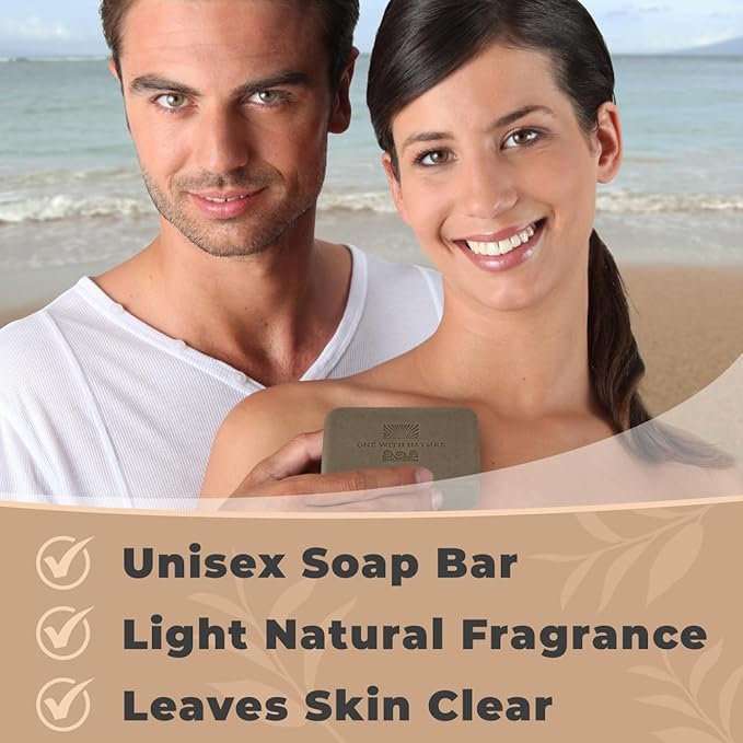 One With Nature Dead Sea Mud Soap 4oz 3-Pack – Purifying and Exfoliating Soap Bar with Dead Sea Salt Minerals for Face & Body, for Men & Women, Unscented