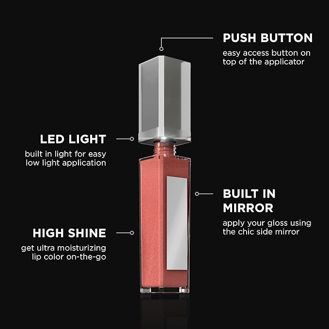 Pure Illumination Light-Up Lip Gloss with LED-Lit Applicator Brush + Side Mirror, Non-Sticky, Moisturizing Hydrating Lip Glosses with Lanolin, Jojoba Oil, & Vitamin E, Girl Crush