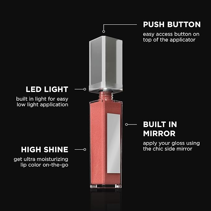 Pure Illumination Light-Up Lip Gloss with LED-Lit Applicator Brush + Side Mirror, Non-Sticky, Moisturizing Hydrating Lip Glosses with Lanolin, Jojoba Oil, & Vitamin E, Razzmatazz