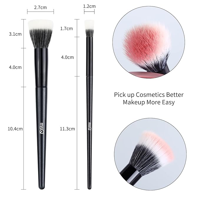 MSQ Stipple Blush Brushes, 2PCS Duo Fiber Stippling Brush Flat Top Double Stipple Makeup Brush, Great for Blending, Highlight, Blush,Contour, Cream, Foundation,Smooth & Natural (Black Stipple)