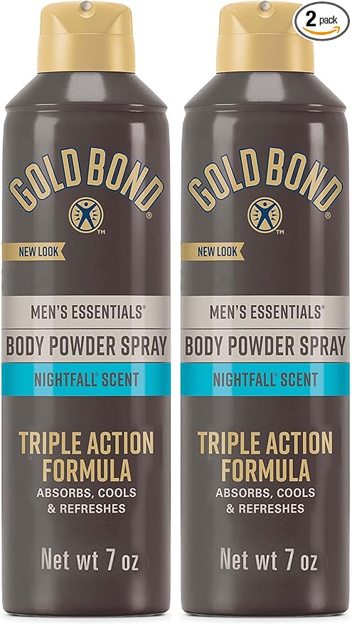 Gold Bond Men's Essentials Talc-Free Body Powder Spray 7 oz. Nightfall Scent Wetness Protection (Pack of 2)