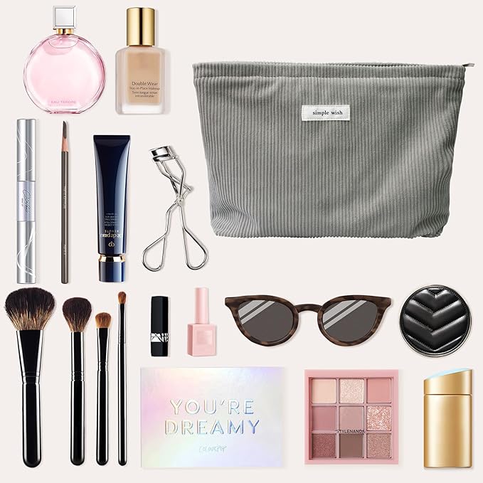 Wudygirl Cosmetic Bags for Women,Large Capacity Travel Makeup Bag,Cute Corduroy Makeup Bag Organizer Handbags Purses Zipper Pouch(Dark Gray)