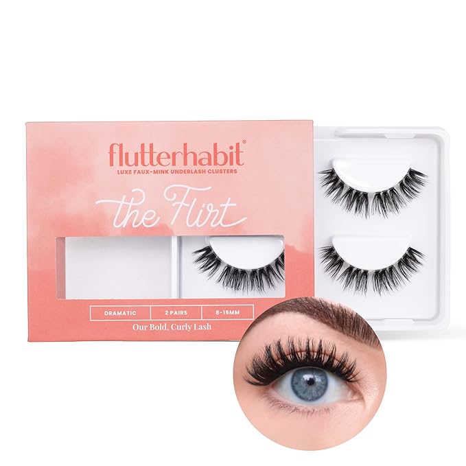 FlutterHabit The Flirt Lashes, 2 Sets of Eyelashes, DIY Cat Eye Lash Extensions, Up to 10 Day Lash Wear, Salon Quality Cluster Eyelashes for a Natural Look, No Glue Included