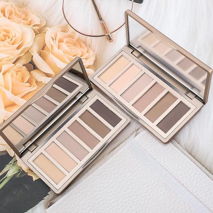 Erinde Mini Eyeshadow Palette - 6 Matte Nude Eye Shadows, Taupe & Brown Eye Shadows Powder for Eye, Contour, or Brows, Ultra-Blendable Cool-Tone Neutral, Long-lasting Travel Makeup Palette with Mirror