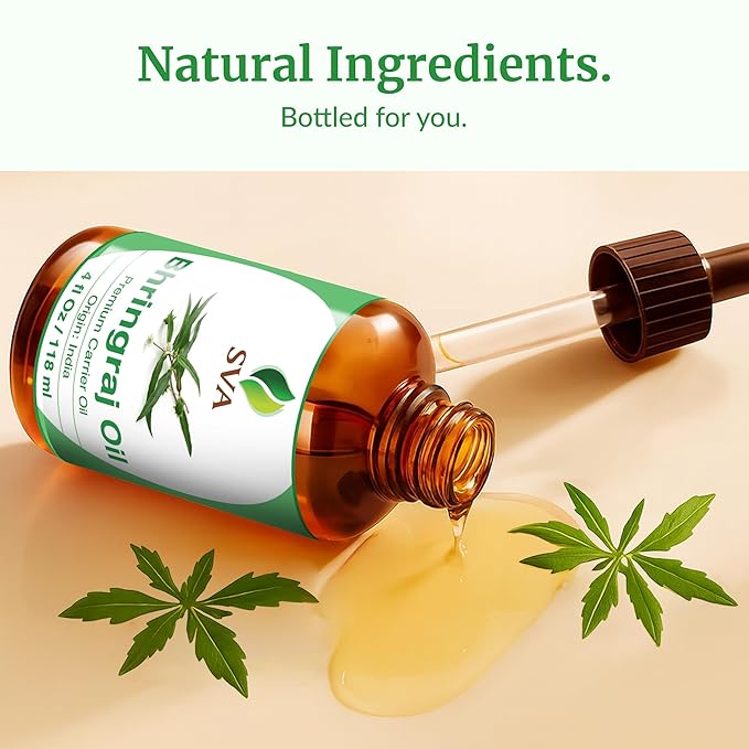 SVA Bhringraj Premium Carrier Oil 4oz (118ml) With Dropper for Hair Oiling, Scalp Massage & Skin Care