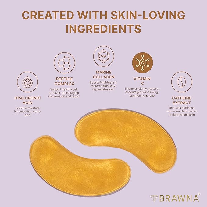 BRAWNA Hydrogel Undereye Mask Patch Gift Set with Hyaluronic Acid, Collagen, Retinol, Caffeine, Peptide, Kojic Acid, Arbutin - For Dark Circles, Puffy Eyes, Undereye Bags, Wrinkles- 24 Pairs