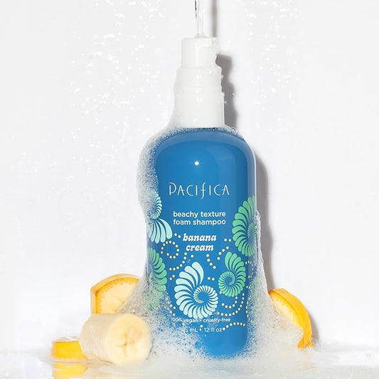 Pacifica Banana Cream Beachy Texture Foam Shampoo – Texturizing Foaming Shampoo for Beachy Waves, Adds Volume & Tousled Look, Sulfate-Free Deep Clean Beauty Vegan & Cruelty-Free Dermatologist Tested