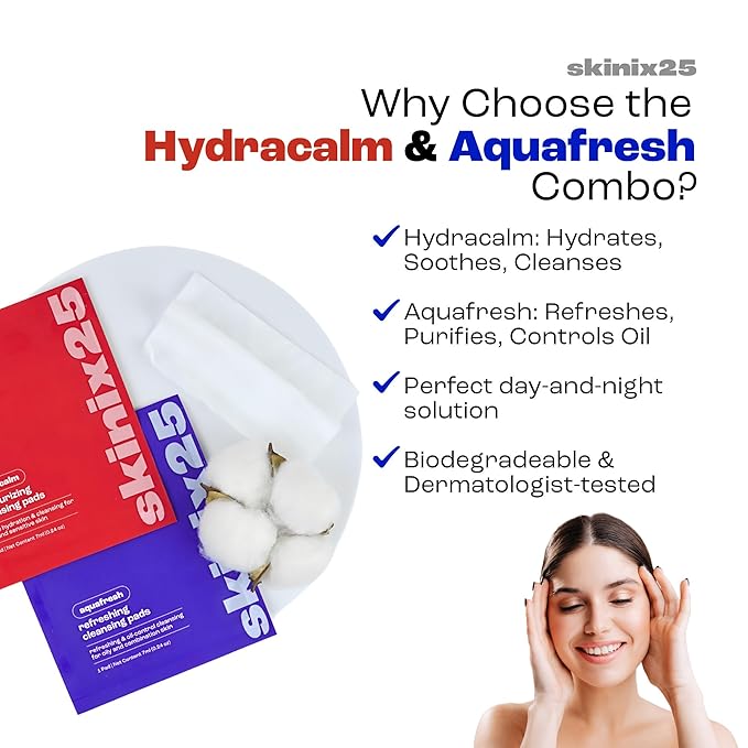 Hydracalm & Aquafresh Facial Cleansing Pads – 20 Individually Wrapped Face Wipes for Travel, Gym & On-the-Go Skincare | Hydrating + Oil-Control Cotton Pads for All Skin Types