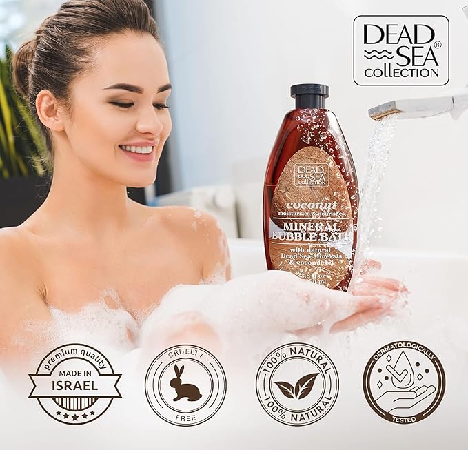 Dead Sea Collection Bubble Bath for Women and Men - with Coconut Oil and Pure Minerals - Nourishing and Moisturizing Skin - 33.8 Fl. Oz